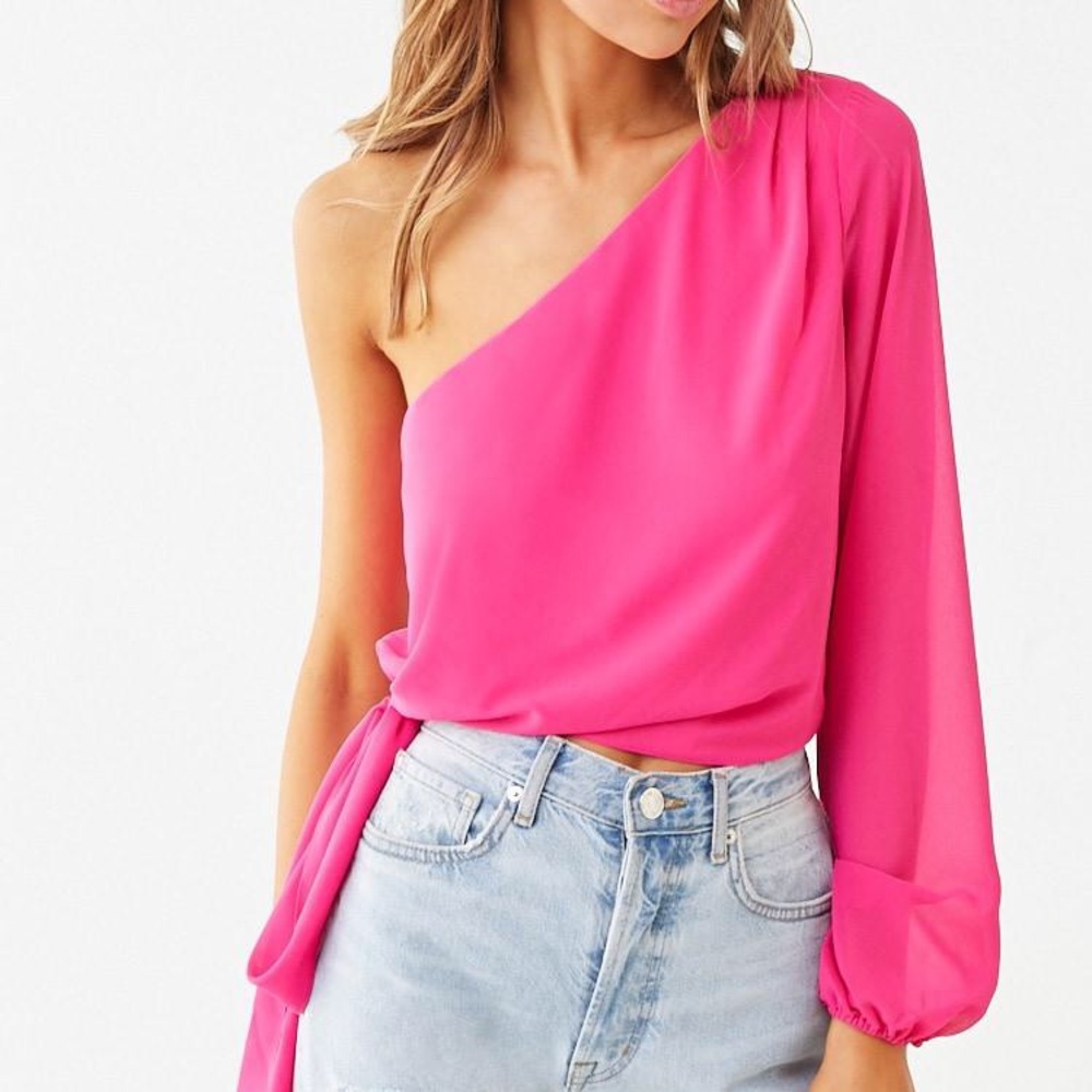 Pink Chiffon One Shoulder Top